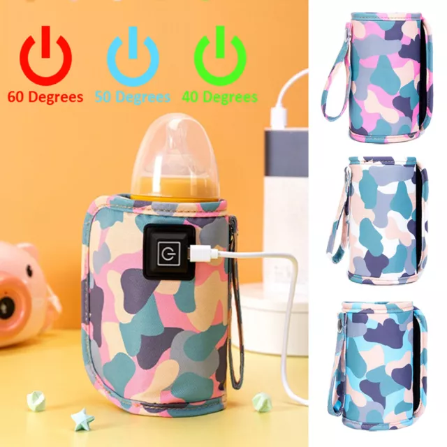 USB Baby Bottle Milk Warmer Thermostat Travel Heater Bag Pouch Portable Feeding