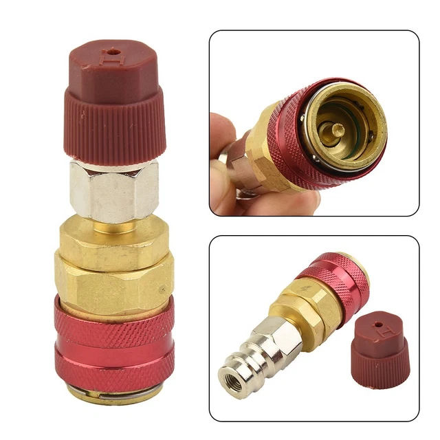 134a Quick Coupler R134a Auto Car Quick Coupler Connector Brass Adapters, Air Conditioner Mini System Vacuum Port Adapter Low & High Side AC Manifold Air Conditioning Vacuum Pumps - Foto 6
