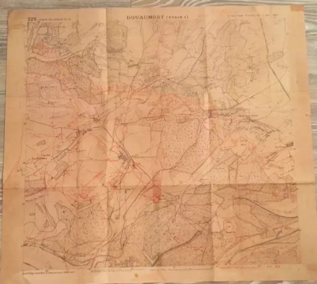 World War 1. French Military Map May 1916. Battle of Verdun. Fleury. (Replica.)