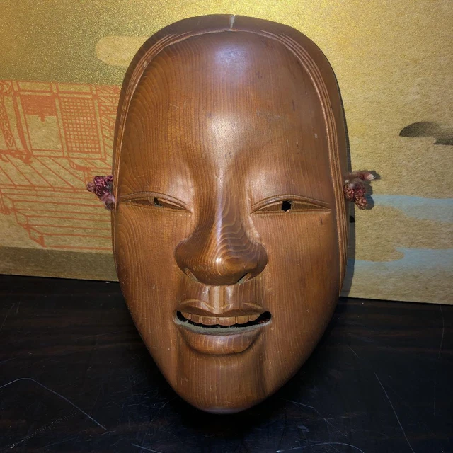 21.5 cm Japanese Wooden Hand Carving Sculpture Traditional Mask Vintage Rare