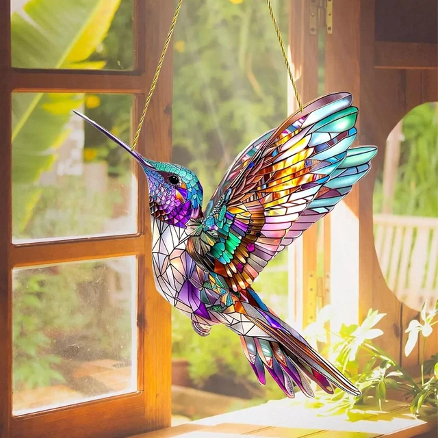 TONAUP Kolibri Sonnenfänger 2 Stück - Buntglas Fensterdeko Suncatcher Für Garten Und Wohnung