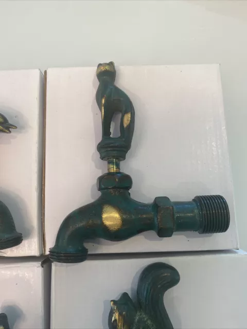 Set Of 4 Multi-Patinated Brass Outdoor Garden Spigot/Faucet with Animals, New 3