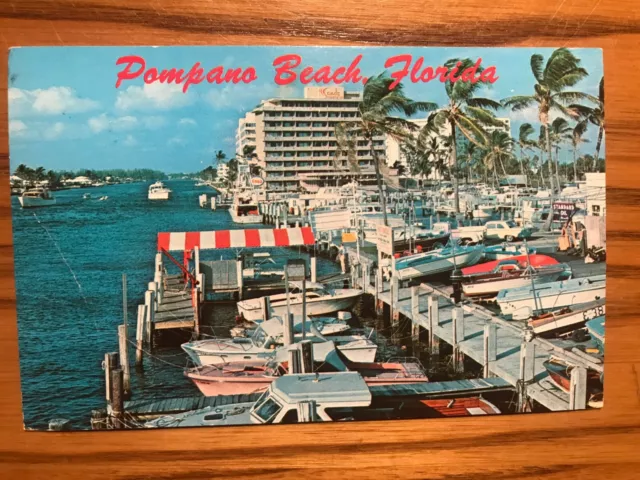 Vintage Postcard - Pompano Beach, Florida - Yacht Basin & Apartments - Posted