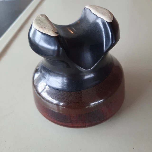 Vintage Brown  Porcelain PINCO—3, 63R Saddle Insulator, Tri-Color