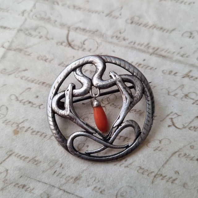 Broche Ancienne Vermeil Argent Massif & Corail - Occasion, Bijou Vintage