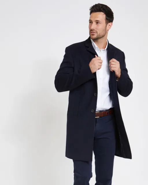 Mens Overcoat Navy Coat Wool Casual Formal Long Jacket Smart Warm SALE NOW £50