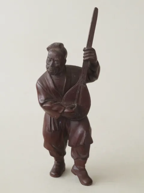 Fine Old Chinese Carved Wood Figure With A Musical Instrument - Qing To Republic