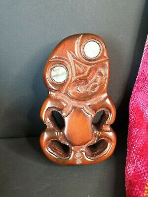 Old New Zealand Carved Wooden Maori Tiki with Paua Shell Eyes …beautiful collect 2