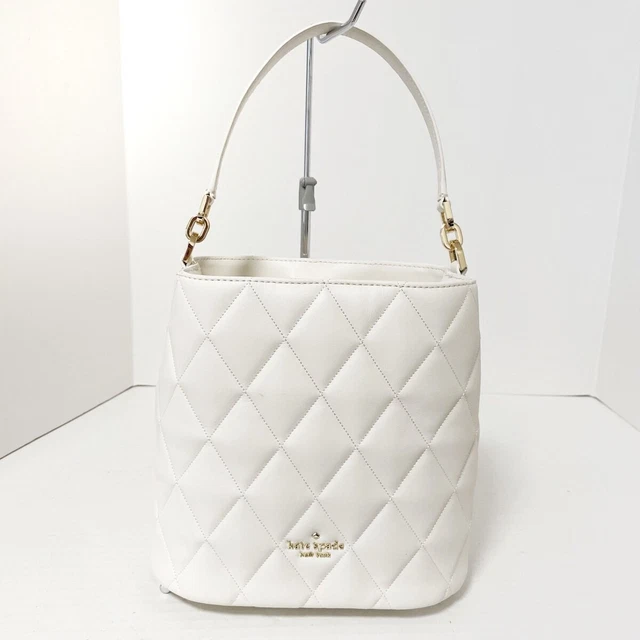 Auth Kate spade Carry Smooth Quilted Leather Bucket Bag KA765 White Leather -