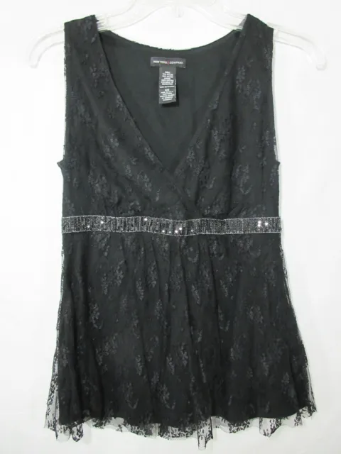 New York & Co Sleeveless Top Size XS Black Lace Empire Waist Made In USA