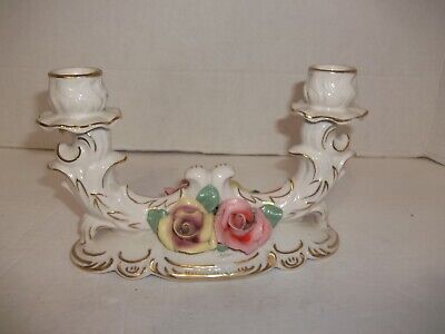 Vintage FW Germany 2 Arm Candelabra Candle Holder Pink Yellow Rose Gold 711 75
