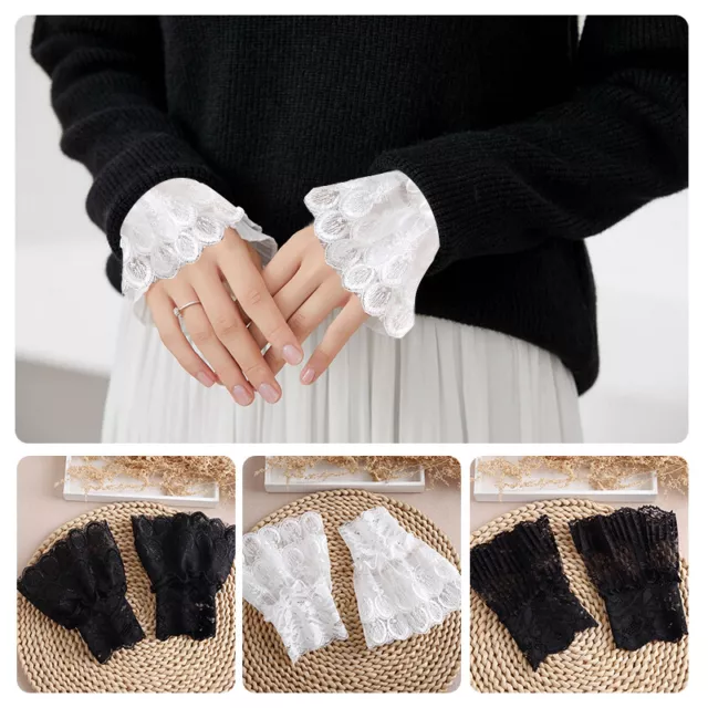 Womens Gothic Lace Stretch Wrist Cuffs Bracelet Ruffled Detachable Fake Sleeve □