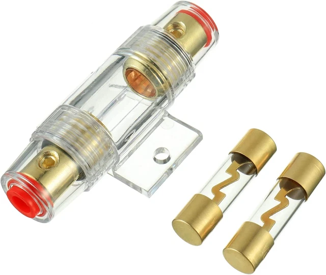 BOJACK 1 Porte-Fusible AGU En Ligne Plaqué or Et 2 Fusibles AGU En Verre Plaqué
