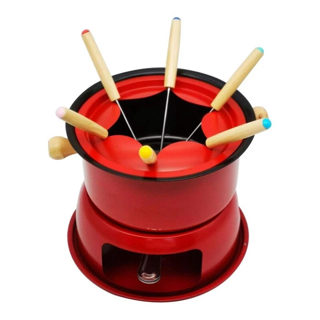 Juego de ollas de fondue roja oxidada, fondue de queso chocolate, 6 inmersiones R4W1