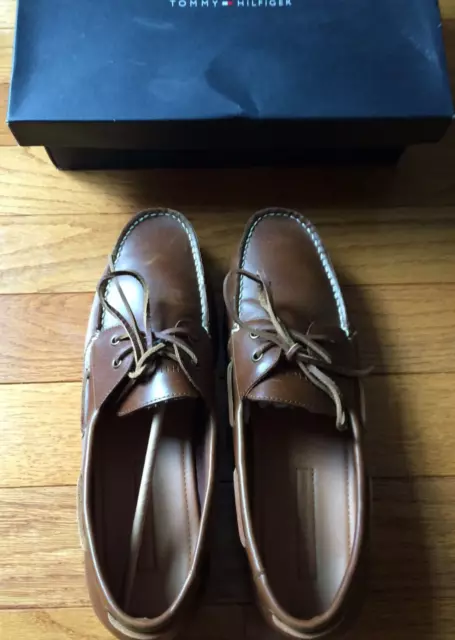 TOMMY HILFIGER BROWN Leather Boat Shoes Topsiders Deck Shoes Men's Size ...