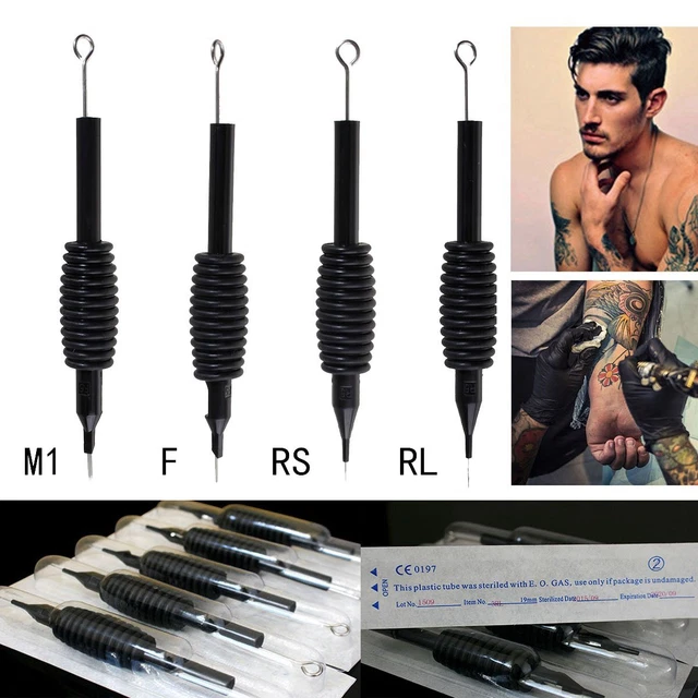 10PCS Sterile Disposable Tattoo Needle + Tube 3/4 Grip and Tip Body RL RS RM AU