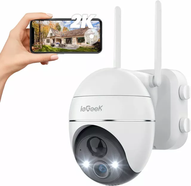 ieGeek 360° Wireless Security Camera 2K Outdoor PTZ Wifi Battery CCTV System UK