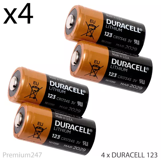 4 X Duracell Cr123 3V Lithium Photo Battery Dl123A/Cr17345 Longest Expiry