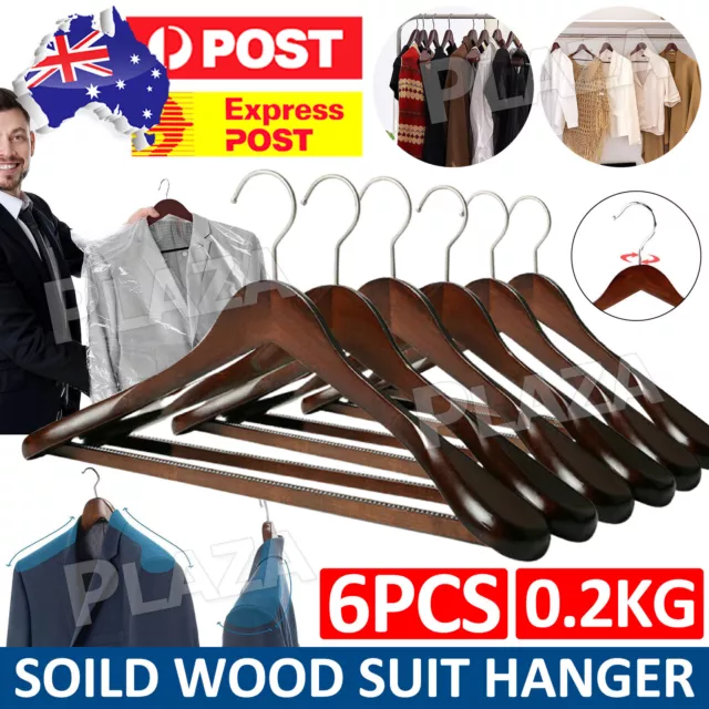 6 Pack High-Grade Wide Shoulder Wooden Coat Hangers Suit Wood Hanger Rack