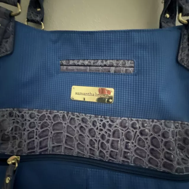 Samantha Brown Croc Embossed Accents Tote Travel Bag Purse Carry On  Blue 2