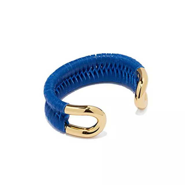 Giles and Brother Leather Wrapped Skinny Cortina Cuff Gold Finished with Blue...