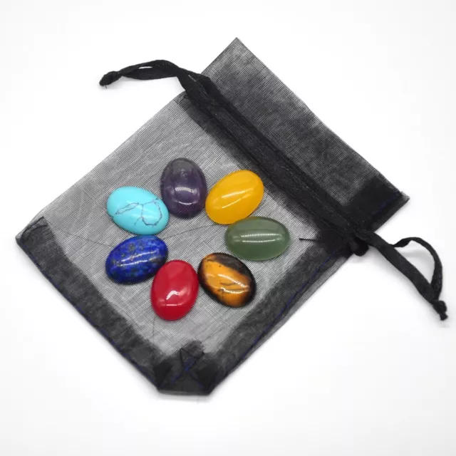 7 Chakra Stones Set Reiki Engraved Healing Quartz Crystal Worry Flat Gemstone