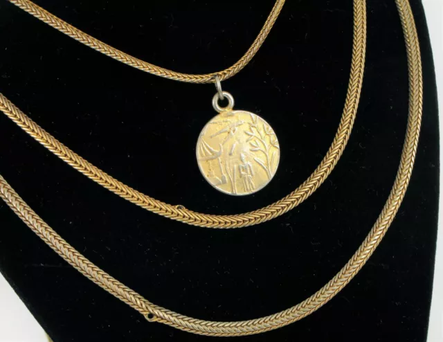 Rare Ysl Yves Saint Laurent Three Strand Ancient Coin Pendant Runway Necklace !