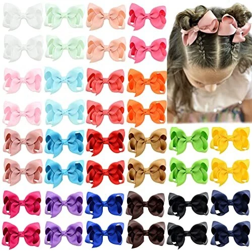 40PCS 3Inch Hair Bows for Girls Grosgrain Ribbon Toddler Hair Accessories wit...