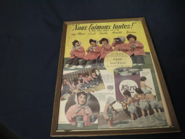 Vintage Framed Dionne Quintuplets Karo Magazine Advertizement