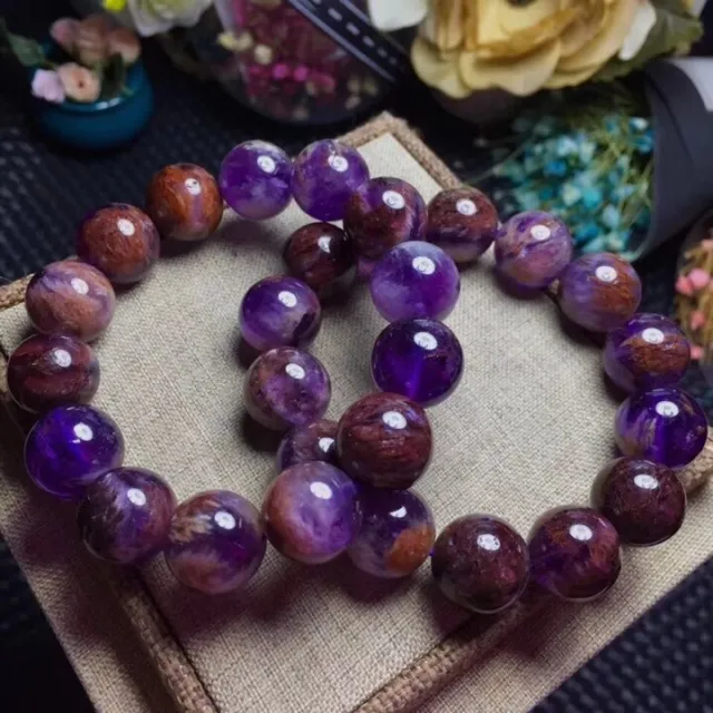 16mm Natural Purple Phantom Gemstone Cacoxenite Round Beads Women Bracelet AAAA