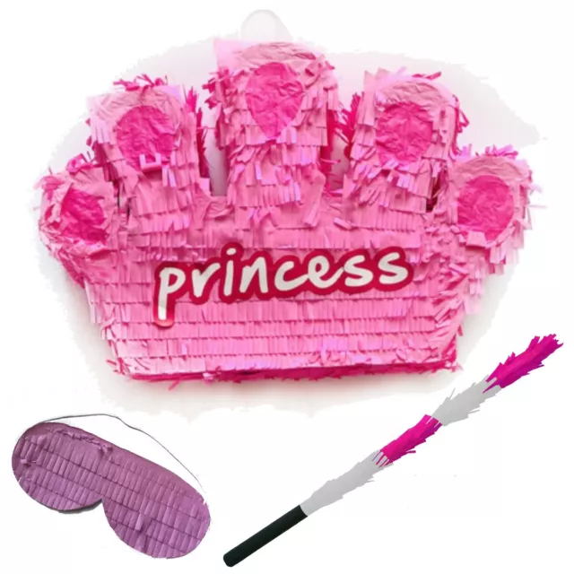 Large Pink Princess Tiara Pinata Birthday Party Game & Bash Stick & Blindfold