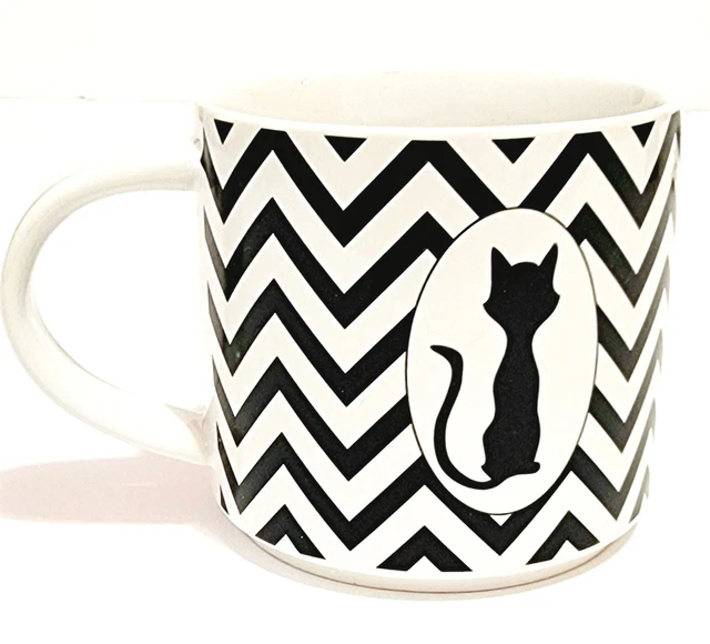John Bartlett Pet Cat Silhouette Black Zigzag Design Chevron Coffee Mug