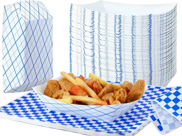 200 Pcs 3 Lb Food Trays Bulk Disposable Christmas Nacho Food Boats with Checkere