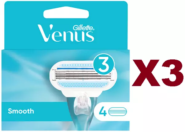 3 Pz Gillette Venus Smooth Lame Di Ricambio Da 4 Testine  Ricarica