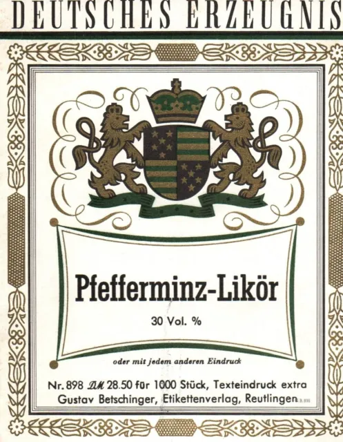 Rare Pfefferminz Peppermint Likor Liquor German Label 30% 1960s