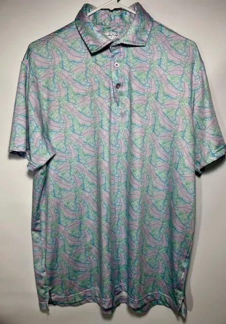 TailorByrd Golf Polo Shirt Mens L Purple Green Tropical Performance Stretch