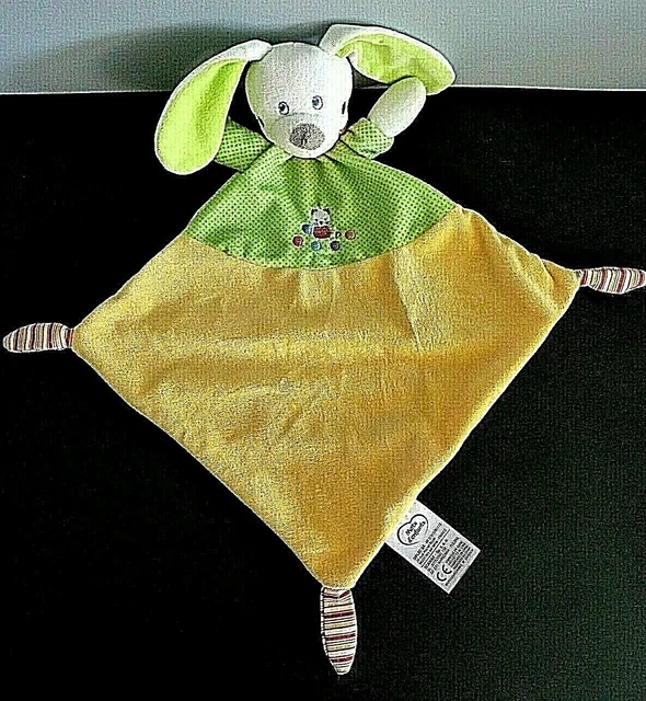 *. DOUDOU PLAT MOTS D'ENFANTS LAPIN VERT JAUNE  chat pelote ET.NEUF*