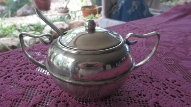 Vintage Silver Plated Sugar Bowl  Lid,with Spoon High Teas