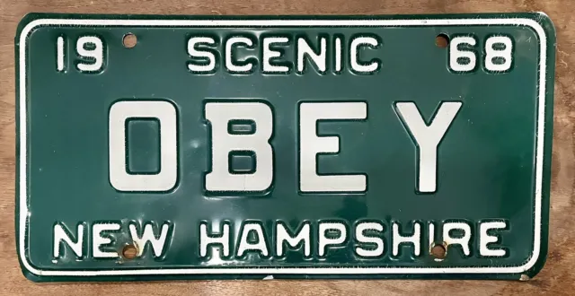 1968 New Hampshire Vanity License Plate OBEY