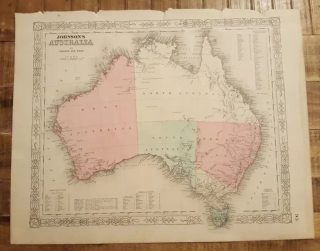 Antique Colored MAP OF AUSTRALIA - Johnson's Family Atlas 1863