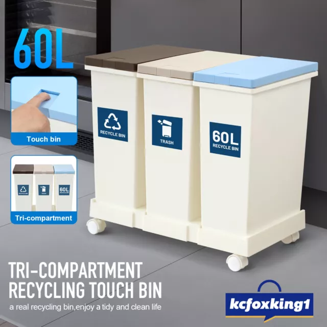 60L Rubbish Bin Garbage Recycling Kitchen Waste Trash Compost Can Touch Dustbin