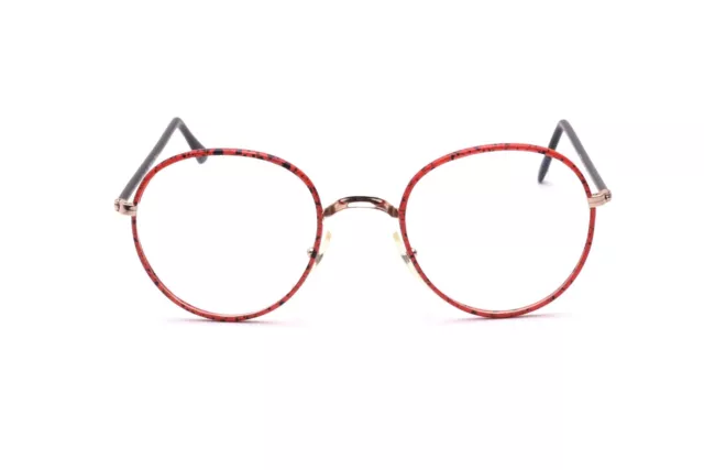 Brille Panto Metall gold rote Windsorringe schwarze Bügel Nasenpads vintage  D4