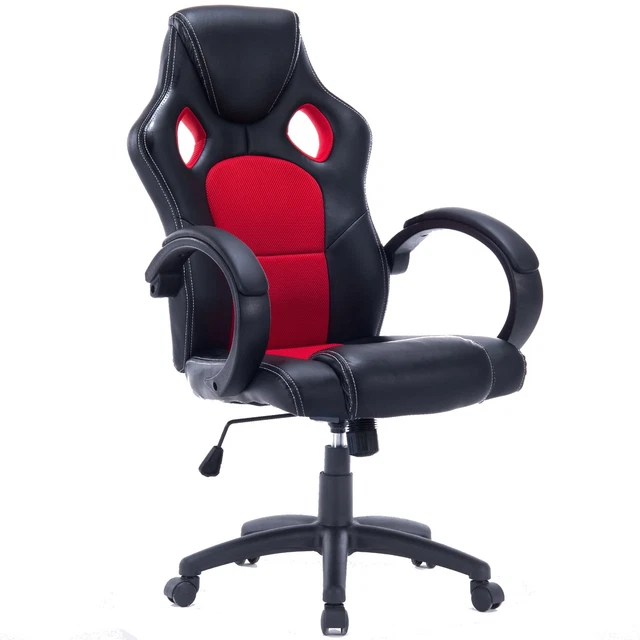 Chaise de Bureau Siège Direction Sport Racing Tournante Rouge Noir