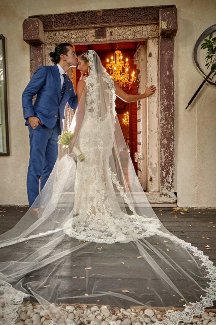 Flower Lace Mantilla Cathedral Wedding Veil for bridec