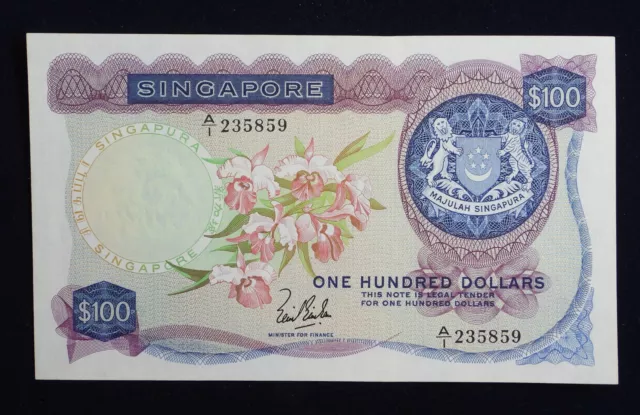 RARE Singapore No Date 1967 100 Dollars Orchid Series A1 P6a P6 UNC Uncirculated