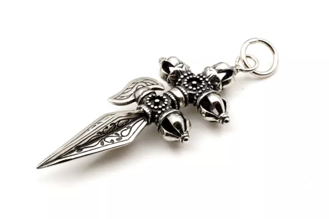 Men Tibetan Vaja Dorje Dagger Sterling Silver 925 Necklace Pendant Jewelry Charm