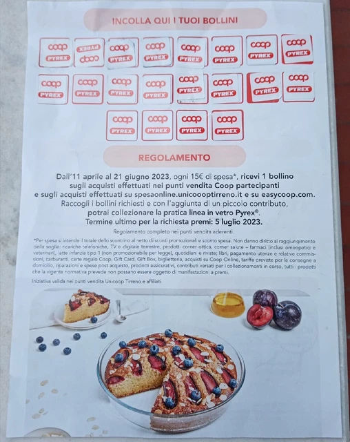 Scheda Con 20 Bollini Coop Collezione 2023 Pyrex -Dal Forno Alla Tavola