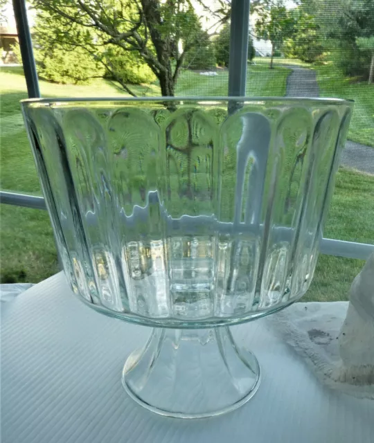 VTG Clear Depression Glass Hazel Atlas RIBBON Pattern Punch Pedestal Bowl 1930s 2