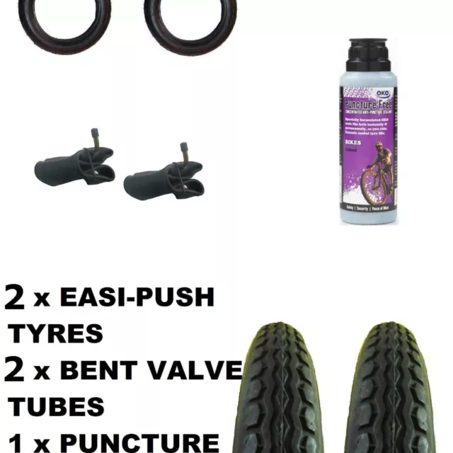 2 x Emmaljunga Smart Pram TYRES 12 1/2" x 2 1/4 + Bent tubes + Puncture Sealant