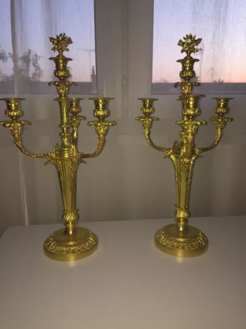 Pair of Antique French Gilt Bronze Candelabra